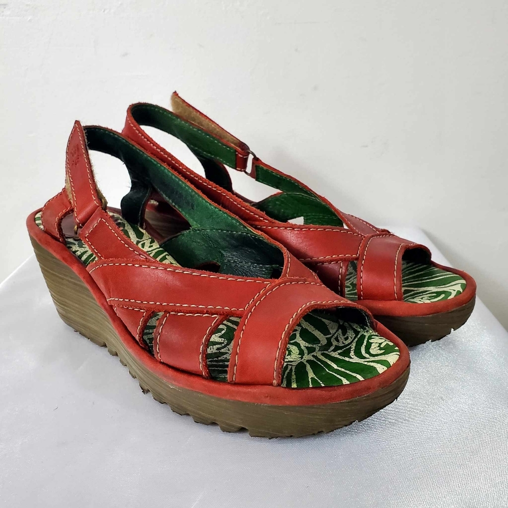 Fly London Red Wedge Sandals